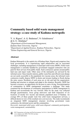 Community Based Solid Waste Management Strategy: a Case Study of Kaduna Metropolis
