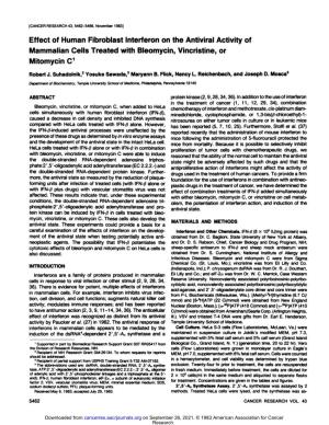 Effect of Human Fibroblast Interferon on the Antiviral Activity of Mammalian Cells Treated with Bleomycin, Vincristine, Or Mitomycin C1