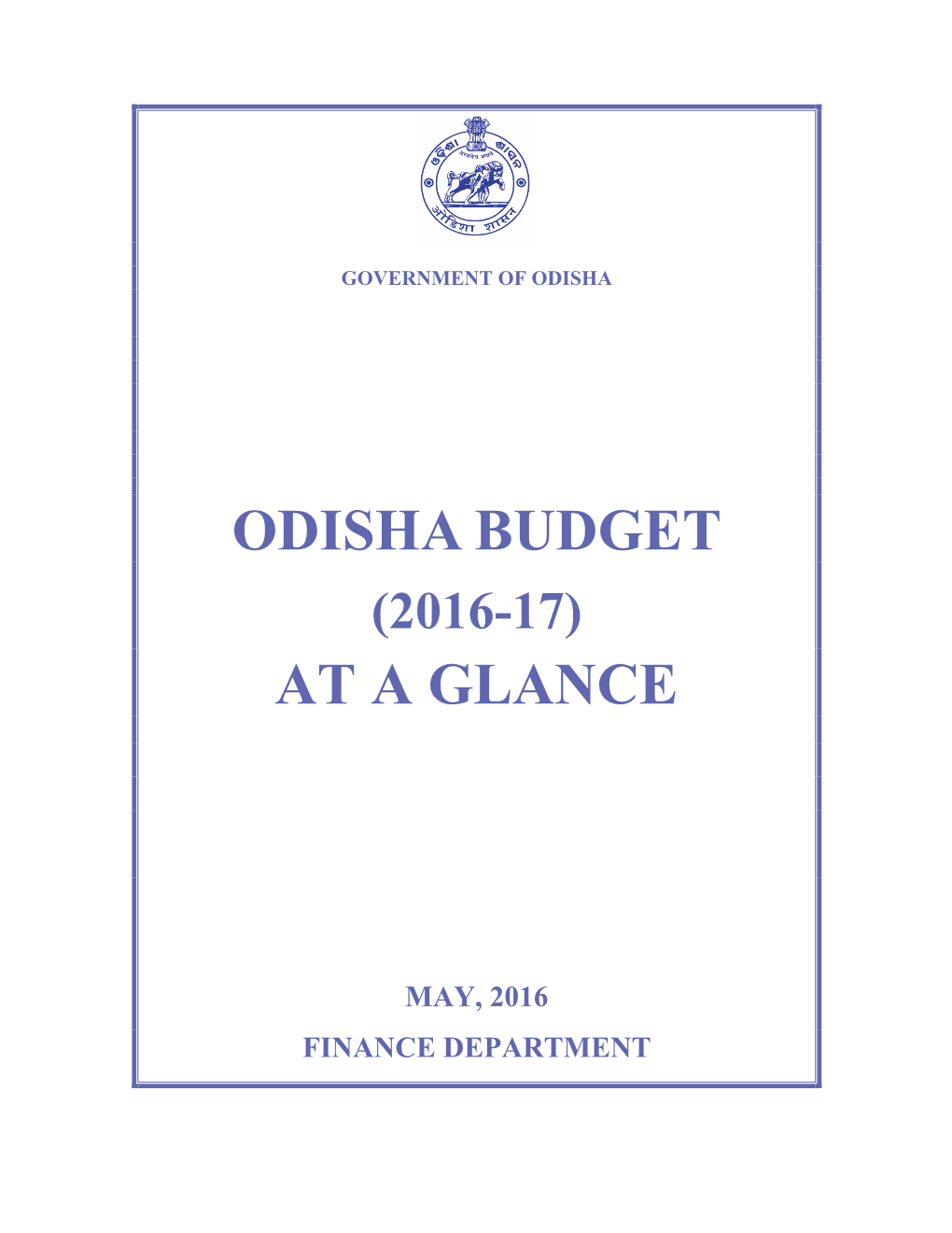 Odisha Budget at a Glance, 2016-17 1/1 1/22