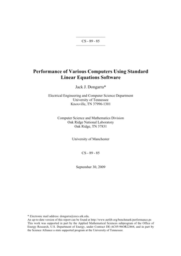 Performance of Various Computers Using Standard Linear Equations Software