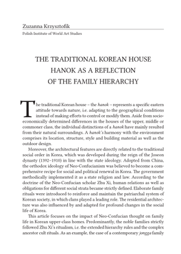 The Traditional Korean House Hanok As a Reflection of the Family Hierarchy
