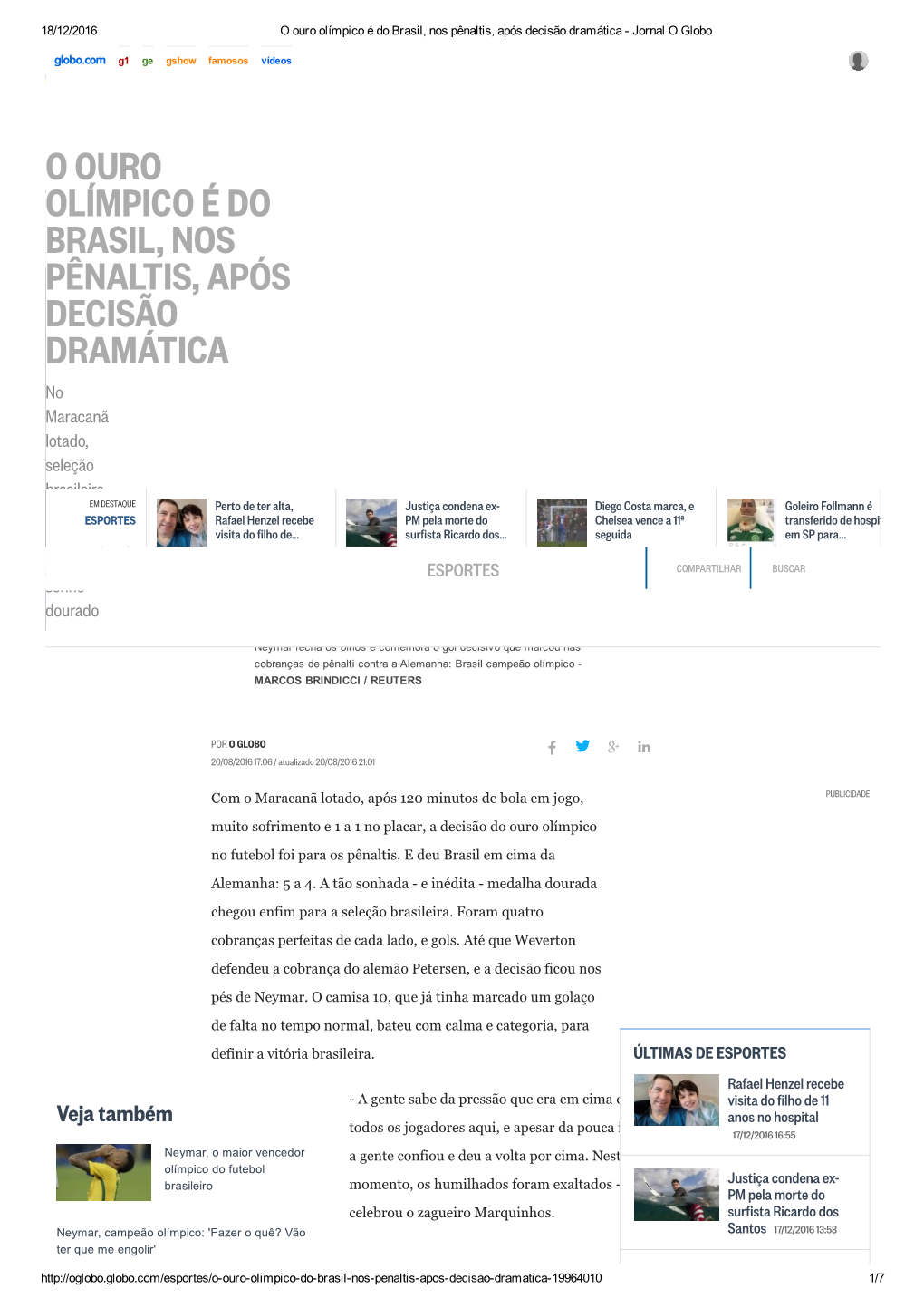 O Ouro Olímpico É Do Brasil, Nos Pênaltis, Após Decisão Dramática ­ Jornal O Globo