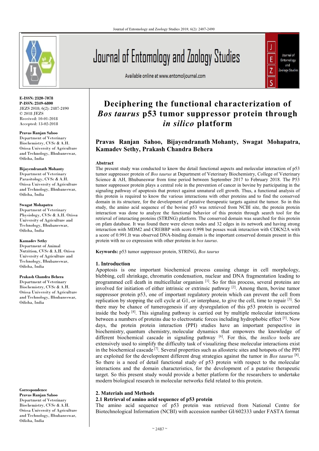 Deciphering the Functional Characterization of Bos Taurus P53 Tumor Suppressor Protein Through in Silico Platform