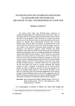 Fifteenth-Century Enameled and Gilded Glass Made for the Mamluks: the End of an Era, the Beginning of a New One