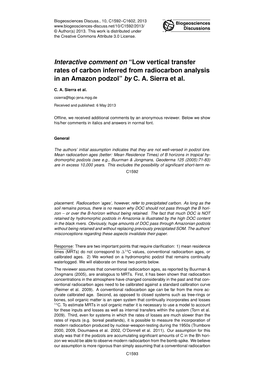 Low Vertical Transfer Rates of Carbon Inferred from Radiocarbon Analysis in an Amazon Podzol” by C