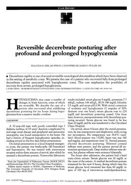 Reversible Decerebrate Posturing After Profound and Prolonged Hypoglycemia