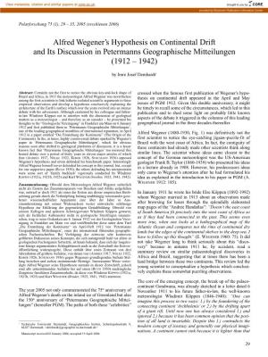 Alfred Wegener's Hypothesis on Continental Drift and Its Discussion in Petermanns Geographische Mitteilungen