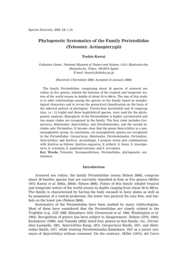 Phylogenetic Systematics of the Family Peristediidae (Teleostei: Actinopterygii)