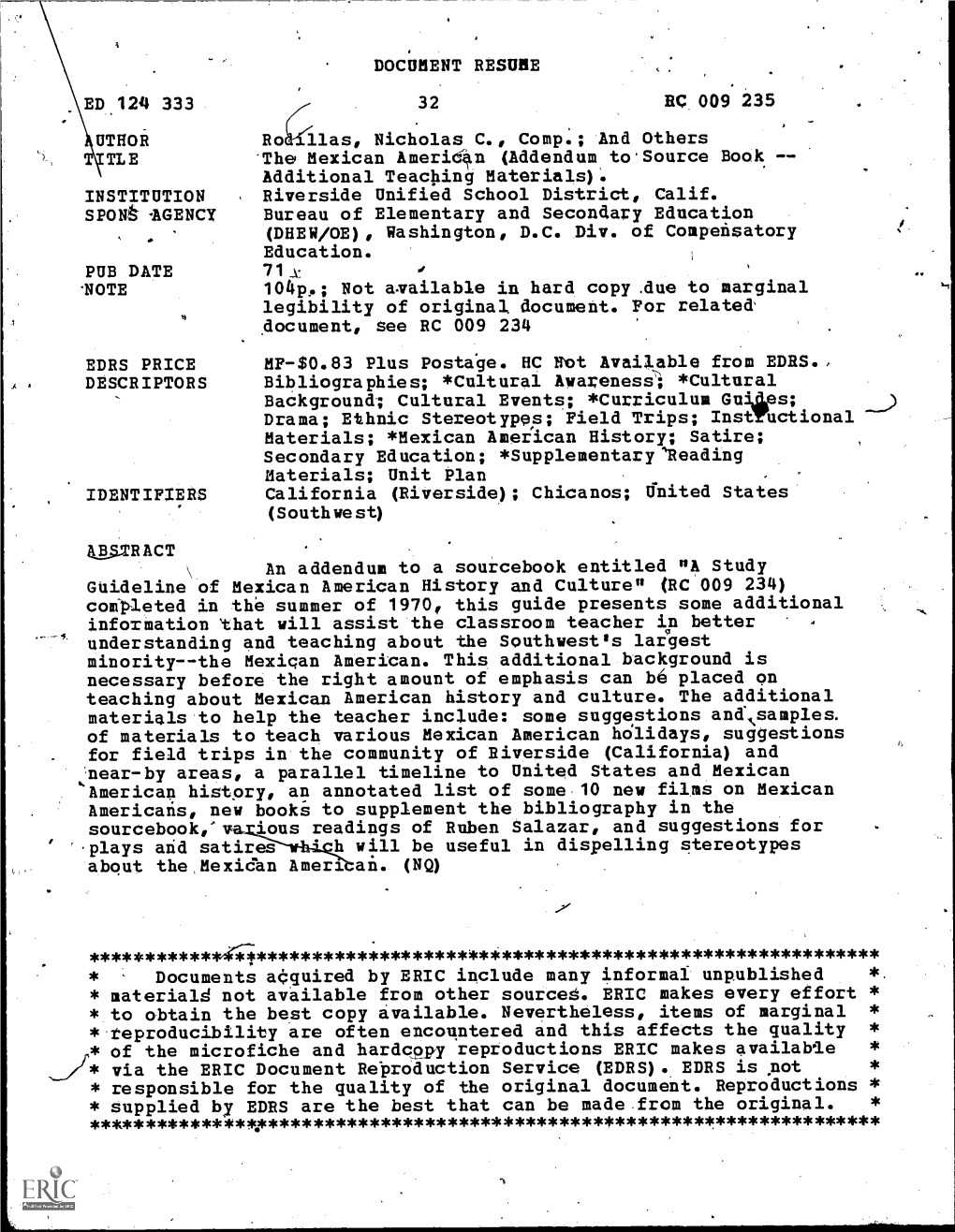 MITE Document, See RC 009 234 Background