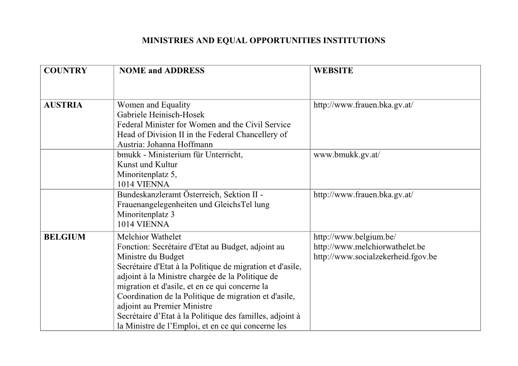 Ministries and Equal Opportunities Institutions