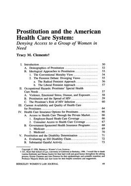 Prostitution and the American Health Care System: Denying Access to a Group of Women in Need Tracy M