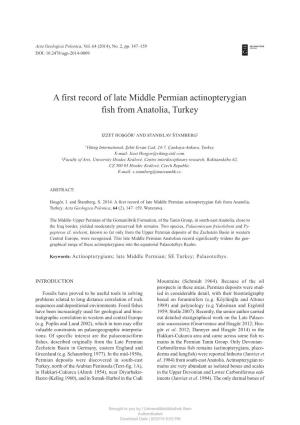 A First Record of Late Middle Permian Actinopterygian Fish from Anatolia, Turkey