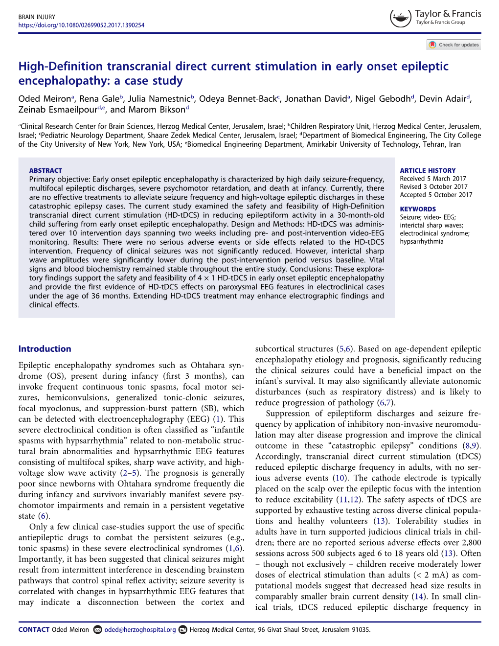 High-Definition Transcranial Direct Current Stimulation in Early Onset