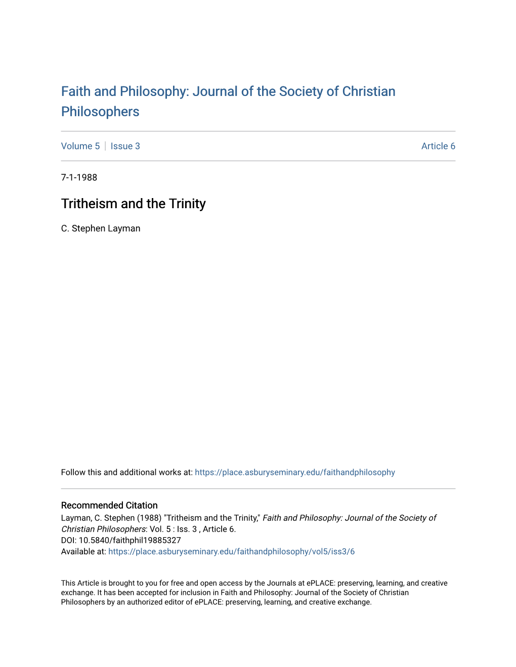 Tritheism and the Trinity