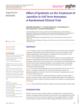 Effect of Synbiotic on the Treatment of Jaundice in Full Term Neonates: a Randomized Clinical Trial