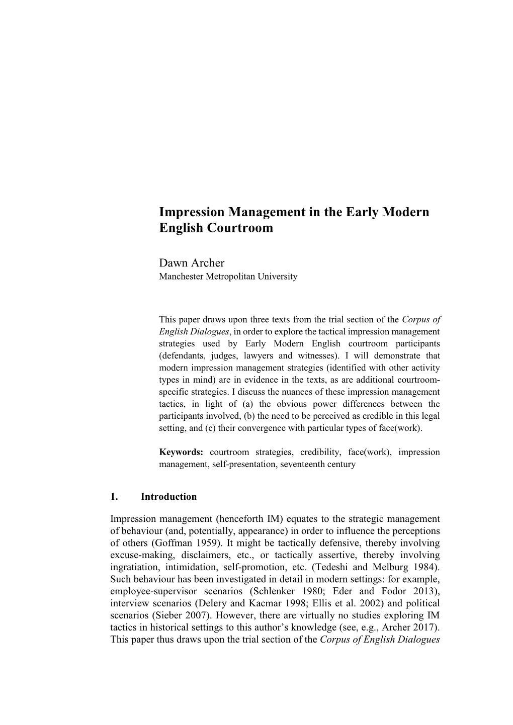 Impression Management in the Early Modern English Courtroom