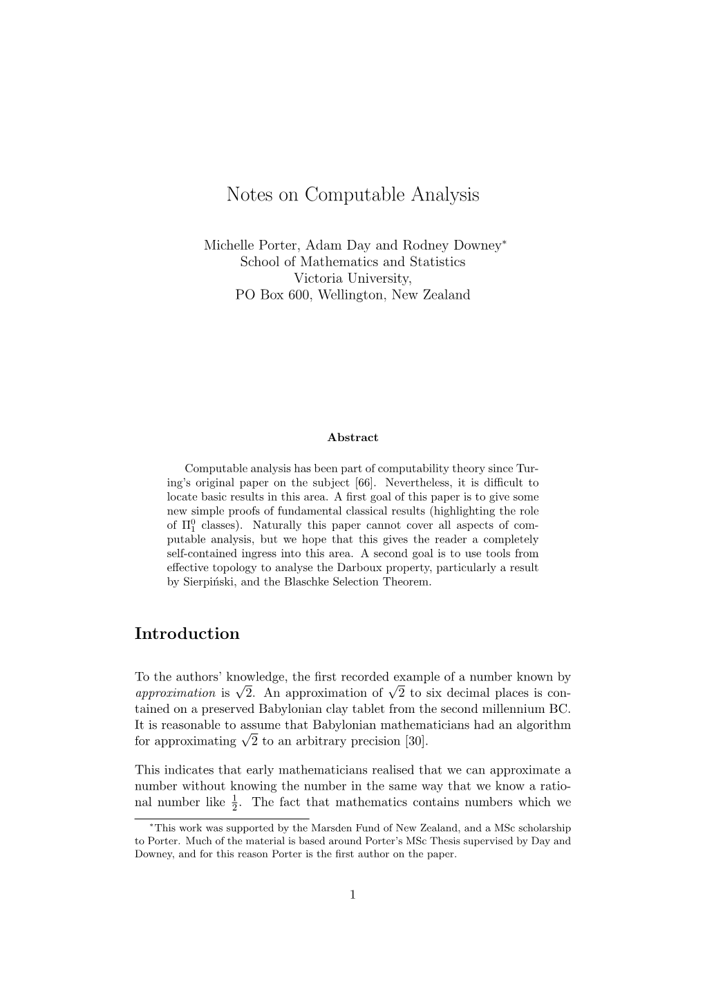 Notes on Computable Analysis