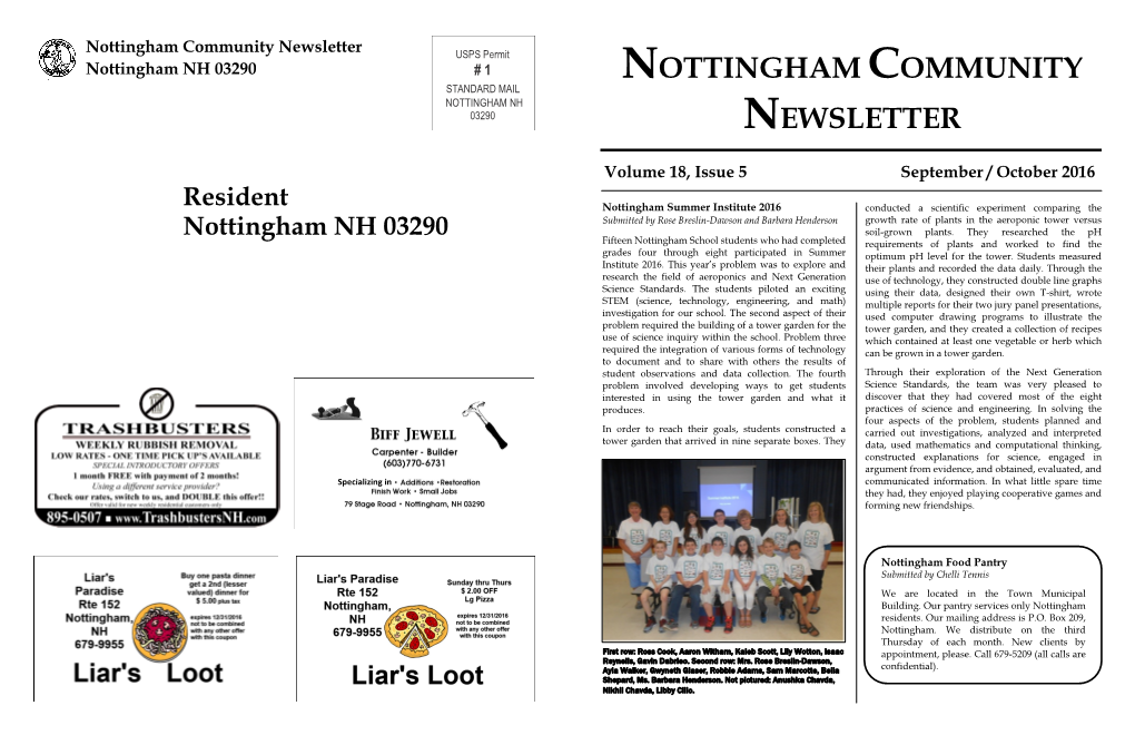 Nottingham Community Newsletter USPS Permit Nottingham NH 03290 # 1 NOTTINGHAM COMMUNITY STANDARD MAIL NOTTINGHAM NH 03290 NEWSLETTER