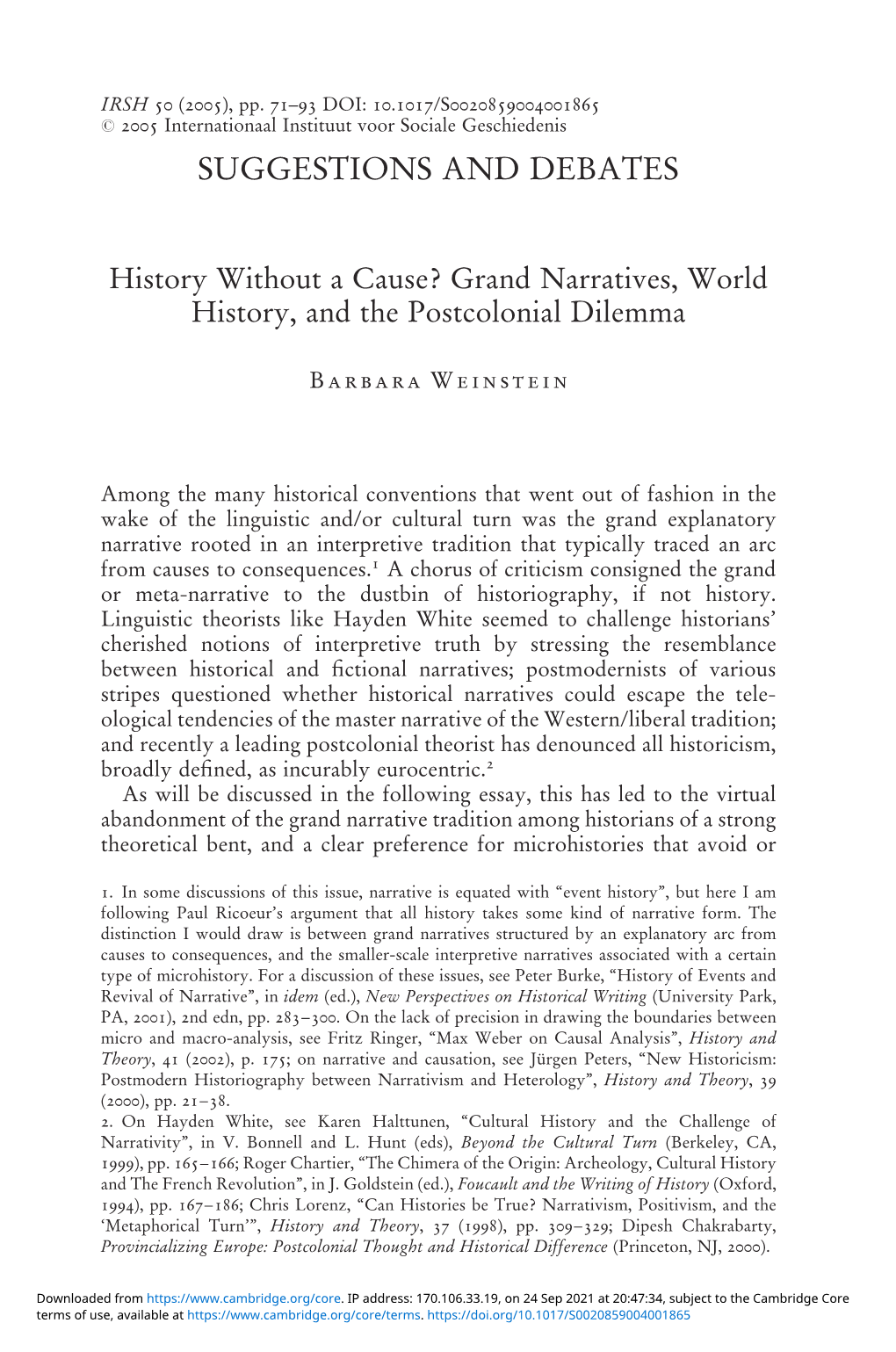 Grand Narratives, World History, and the Postcolonial Dilemma