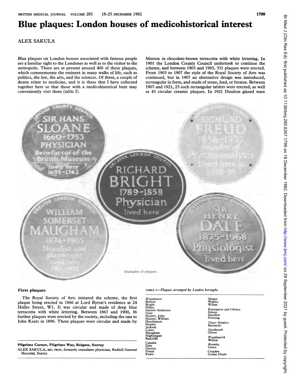 Blue Plaques: London Houses of Medicohistorical Interest