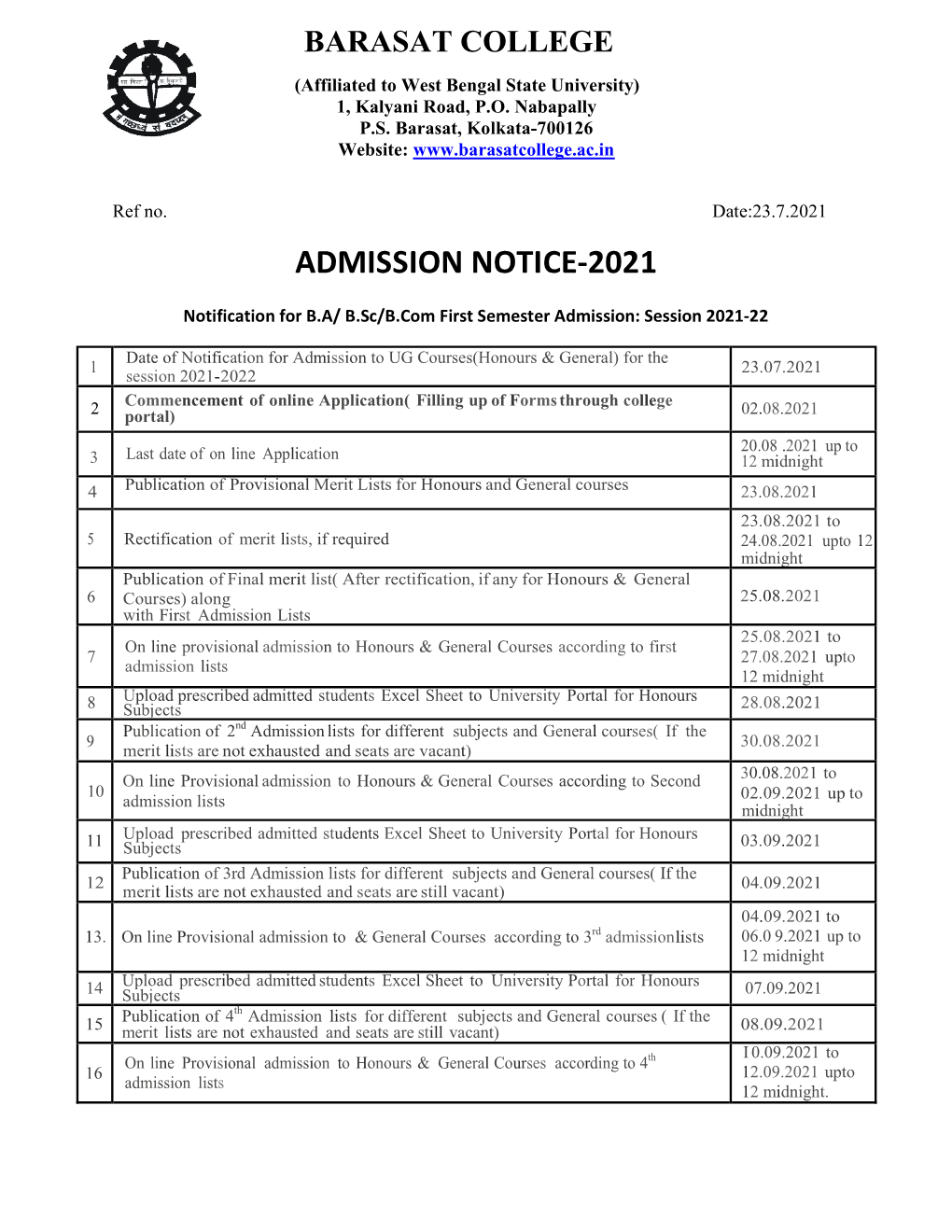 Admission Notice-2021