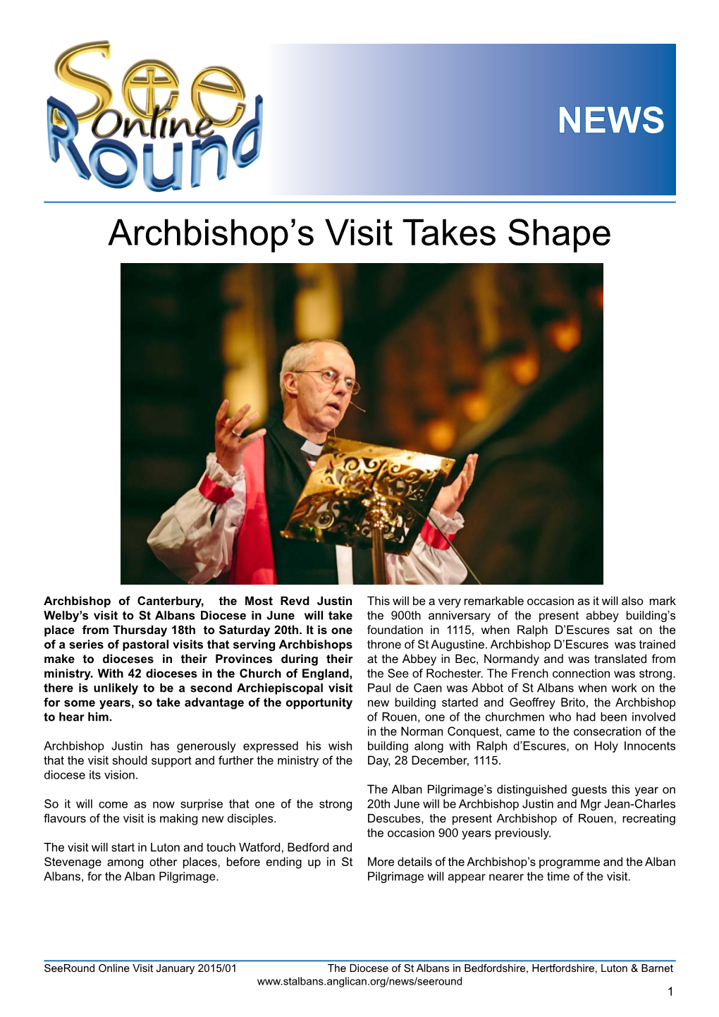 Archbishop's Visit Takes Shape NEWS