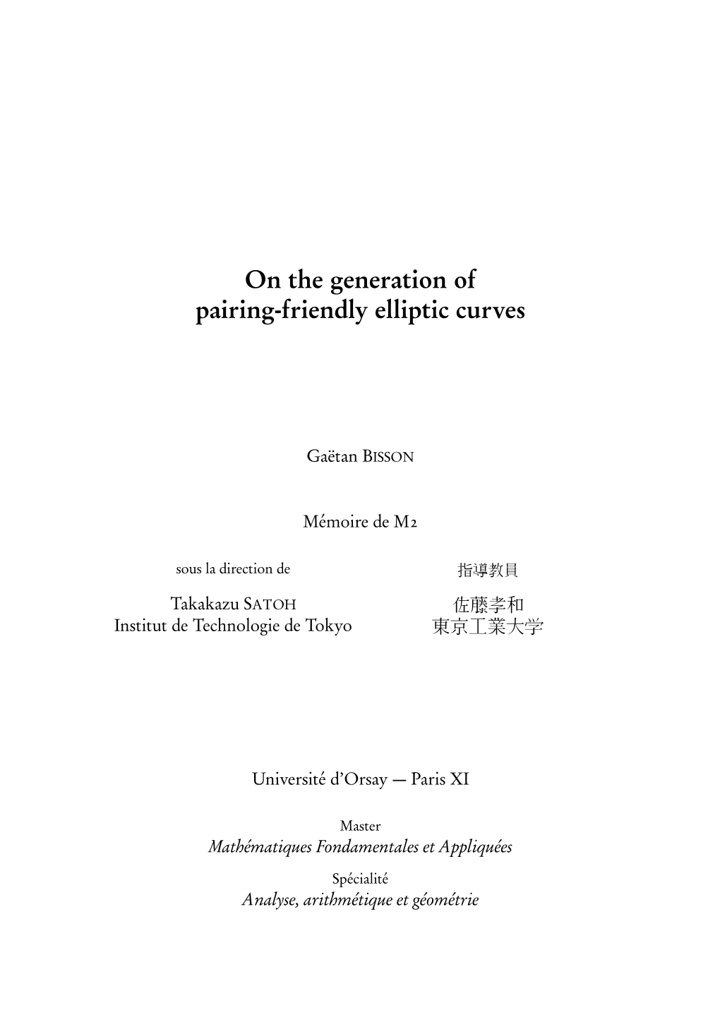 On the Generation of Pairing-Friendly Elliptic Curves