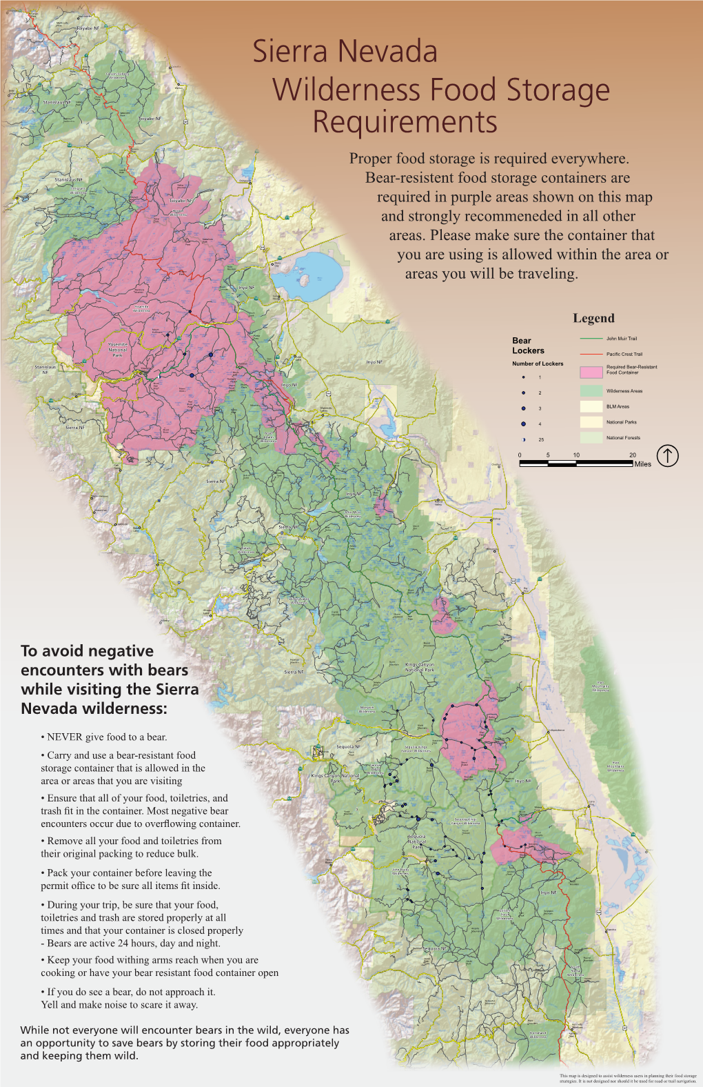 Proper Food Storage Is Required Everywhere. Bear-Resistent Food Storage Containers Are Required in Purple Areas Shown on This M