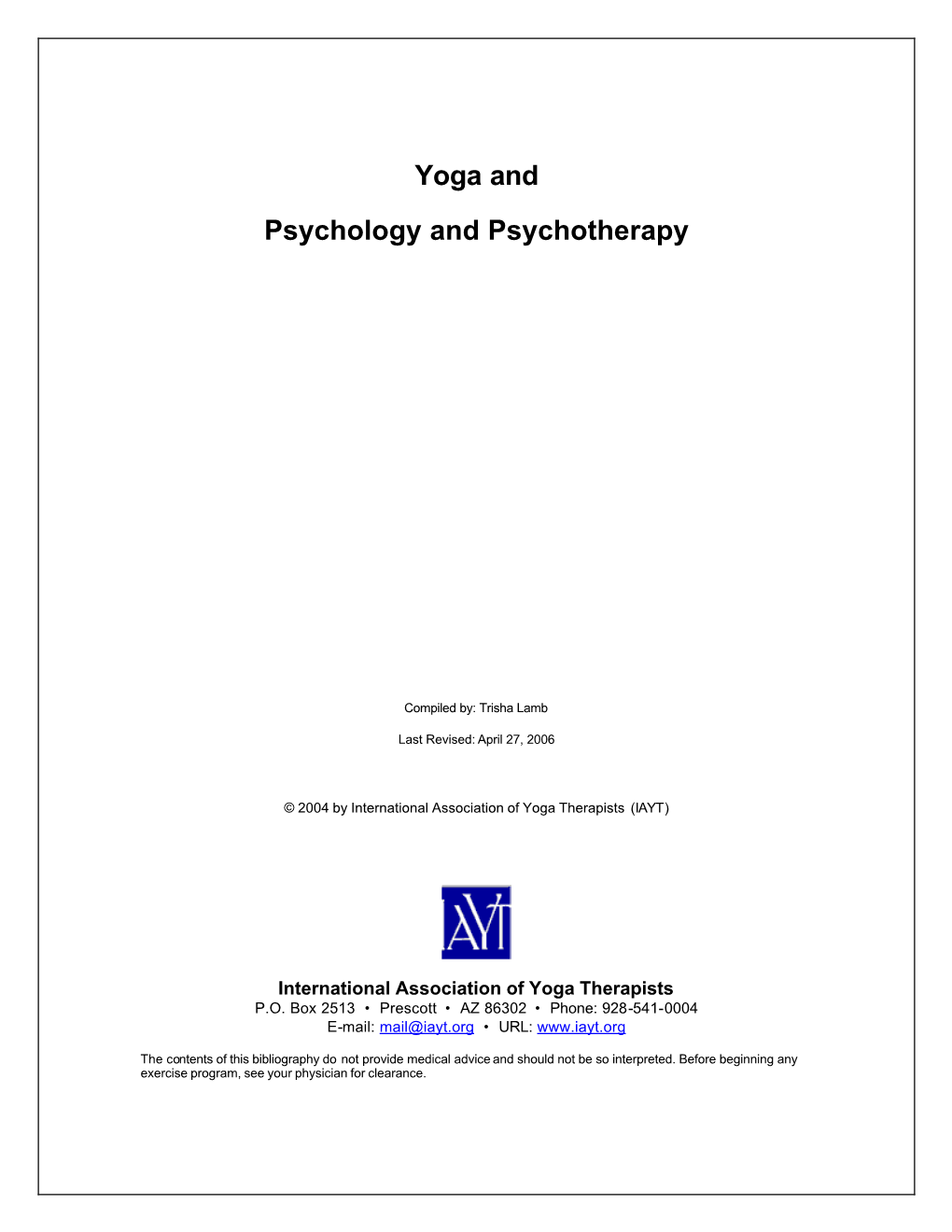 Yoga and Psychology and Psychotherapy