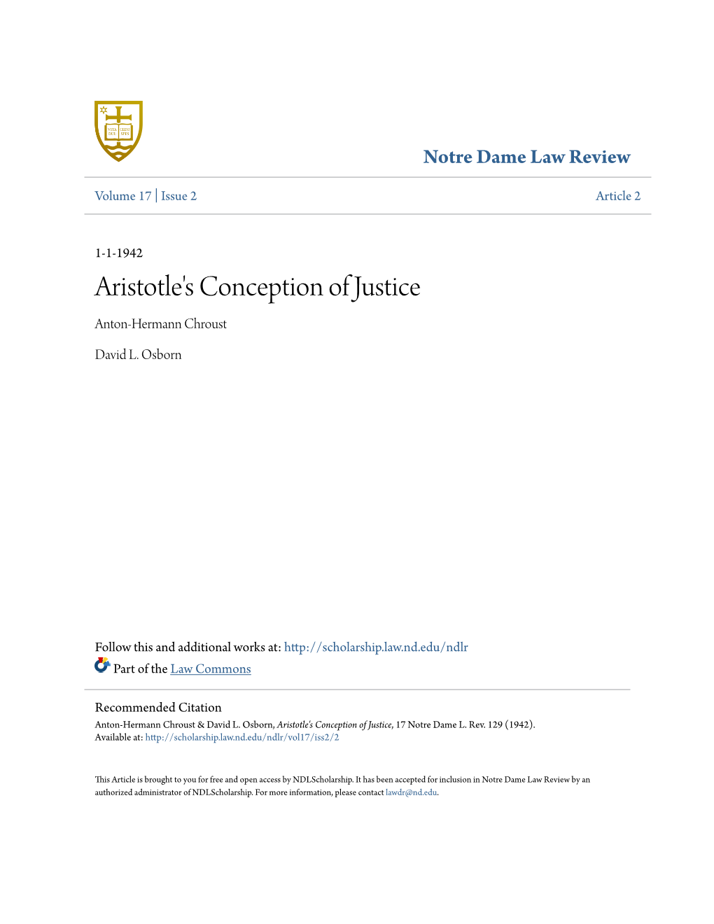 Aristotle's Conception of Justice Anton-Hermann Chroust