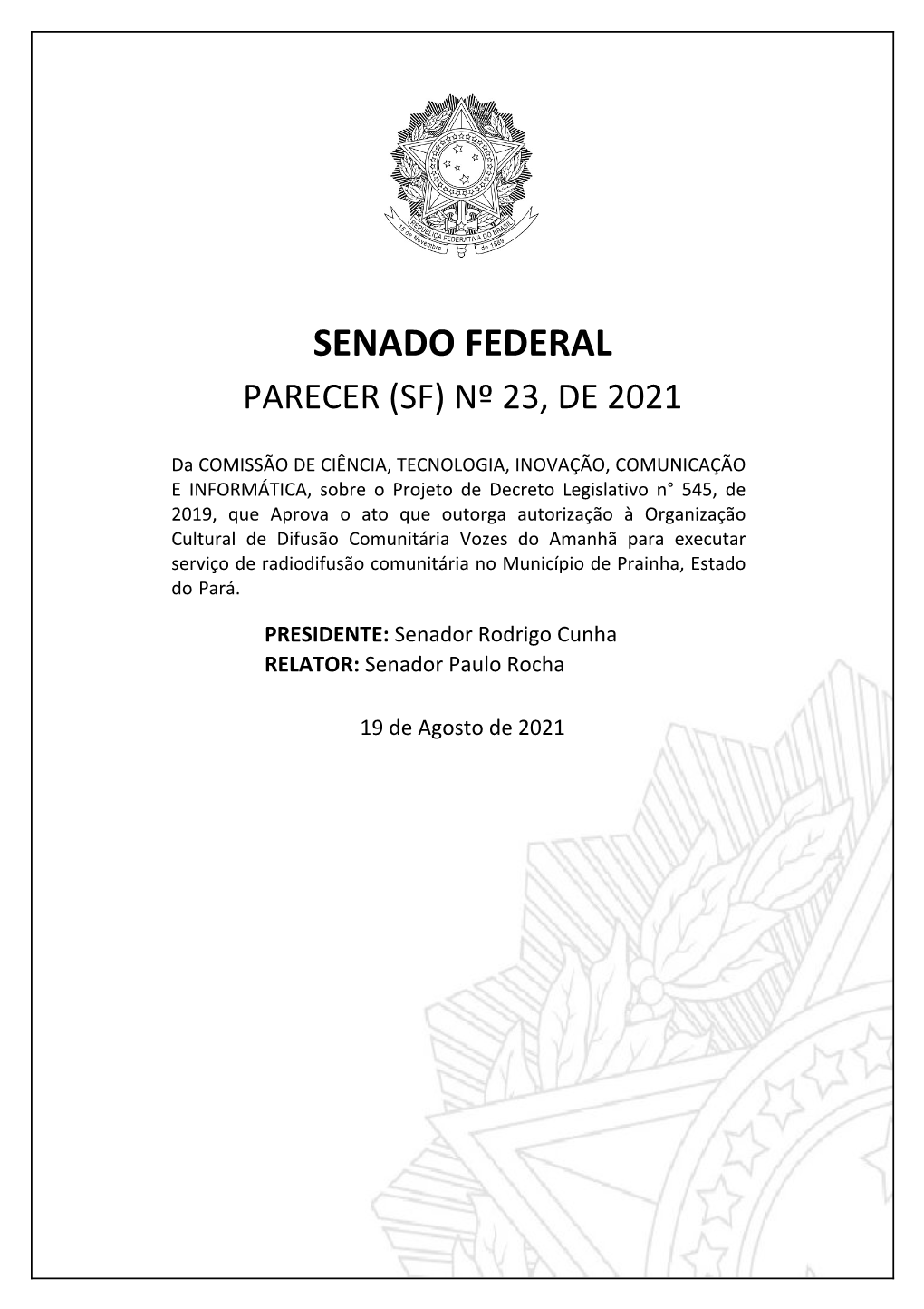 Parecer (Sf) Nº 23, De 2021