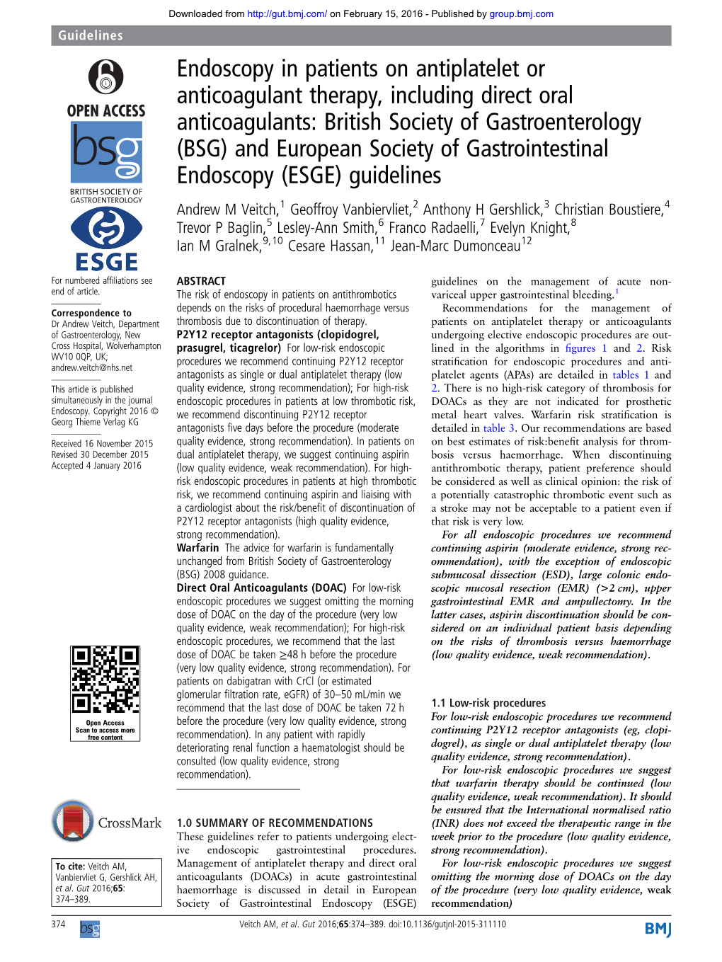 Endoscopy in Patients on Antiplatelet Or Anticoagulant Therapy, Including Direct Oral Anticoagulants