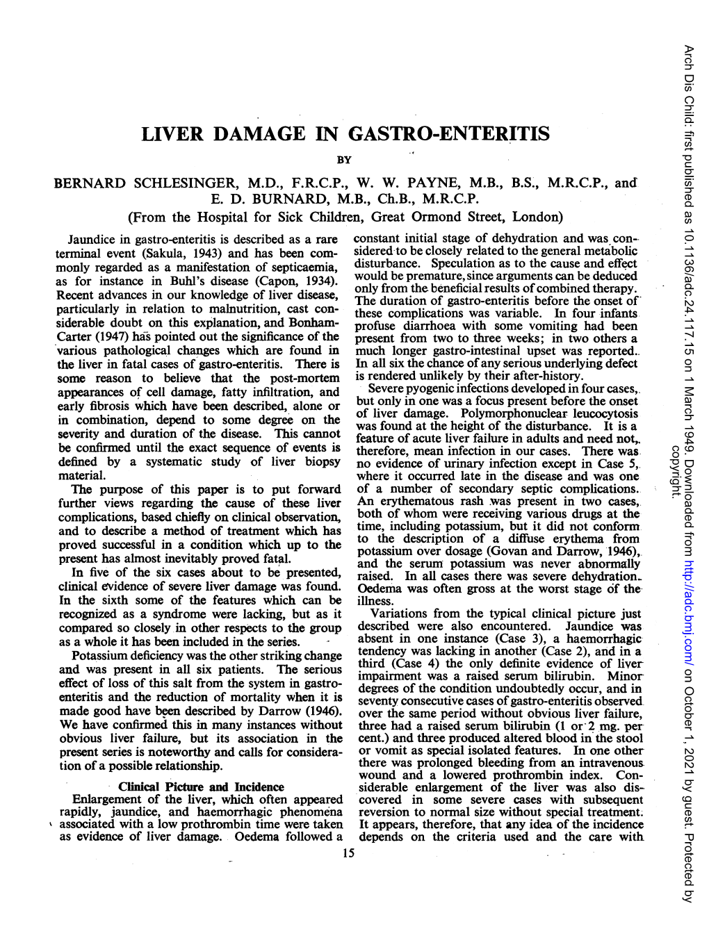 Liver Damage in Gastro-Enteritis by Bernard Schlesinger, M.D., F.R.C.P., W