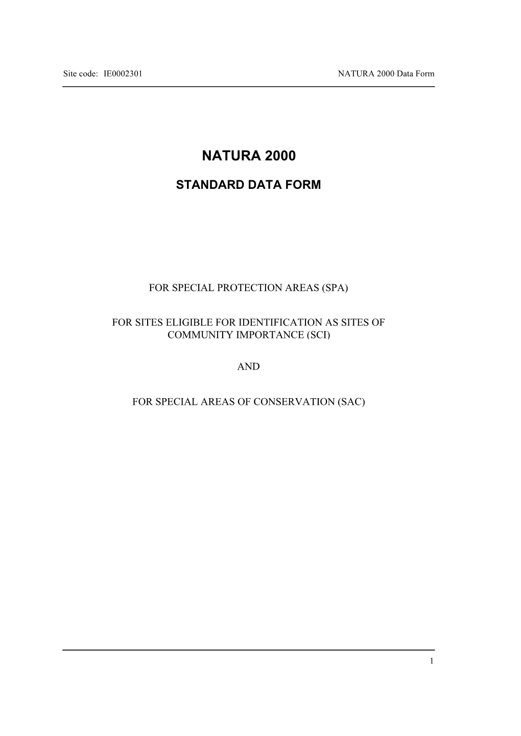 NATURA 2000 Data Form