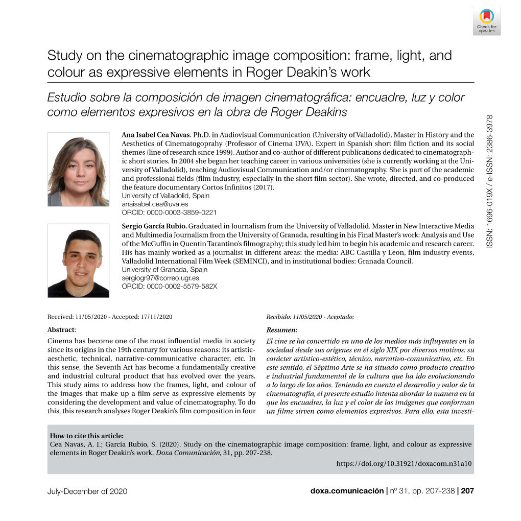 Study on the Cinematographic Image Composition: Frame, Light, And