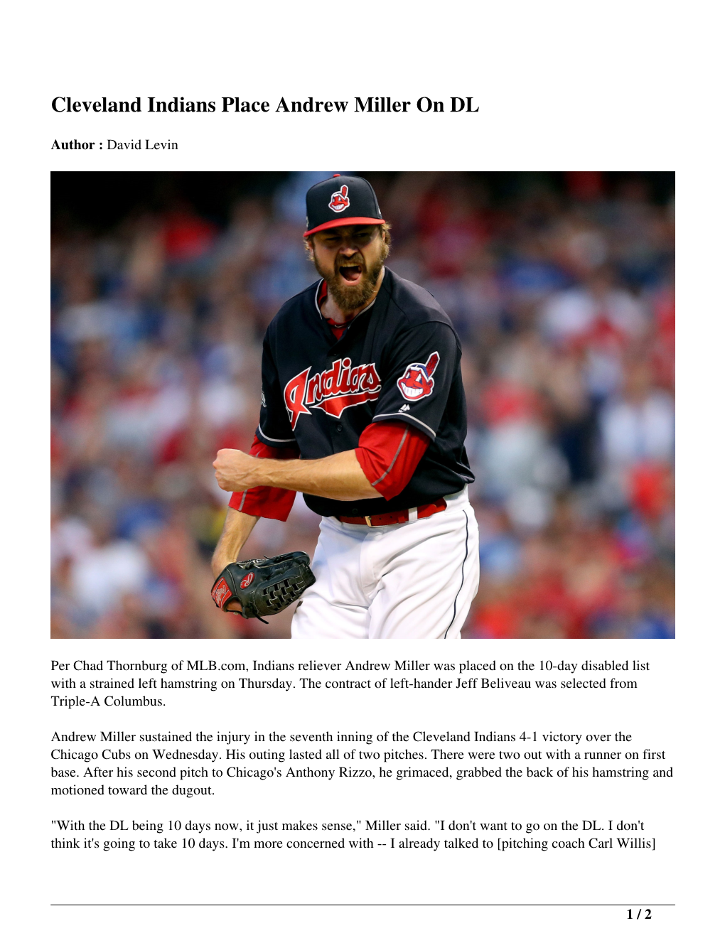 Cleveland Indians Place Andrew Miller on DL