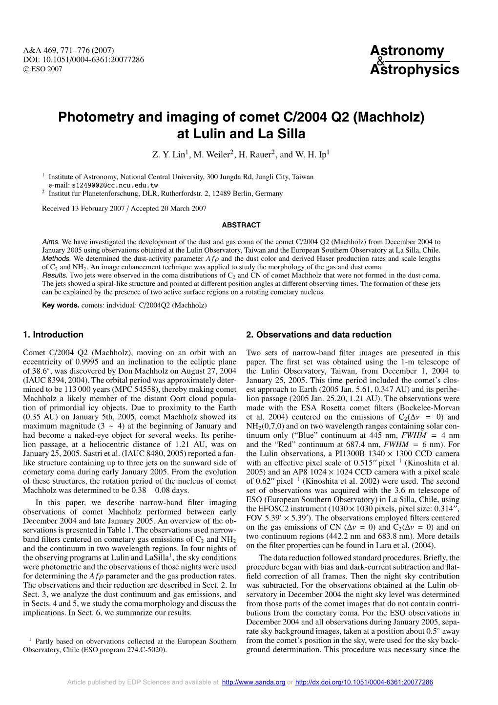 Photometry and Imaging of Comet C/2004 Q2 (Machholz) at Lulin and La Silla