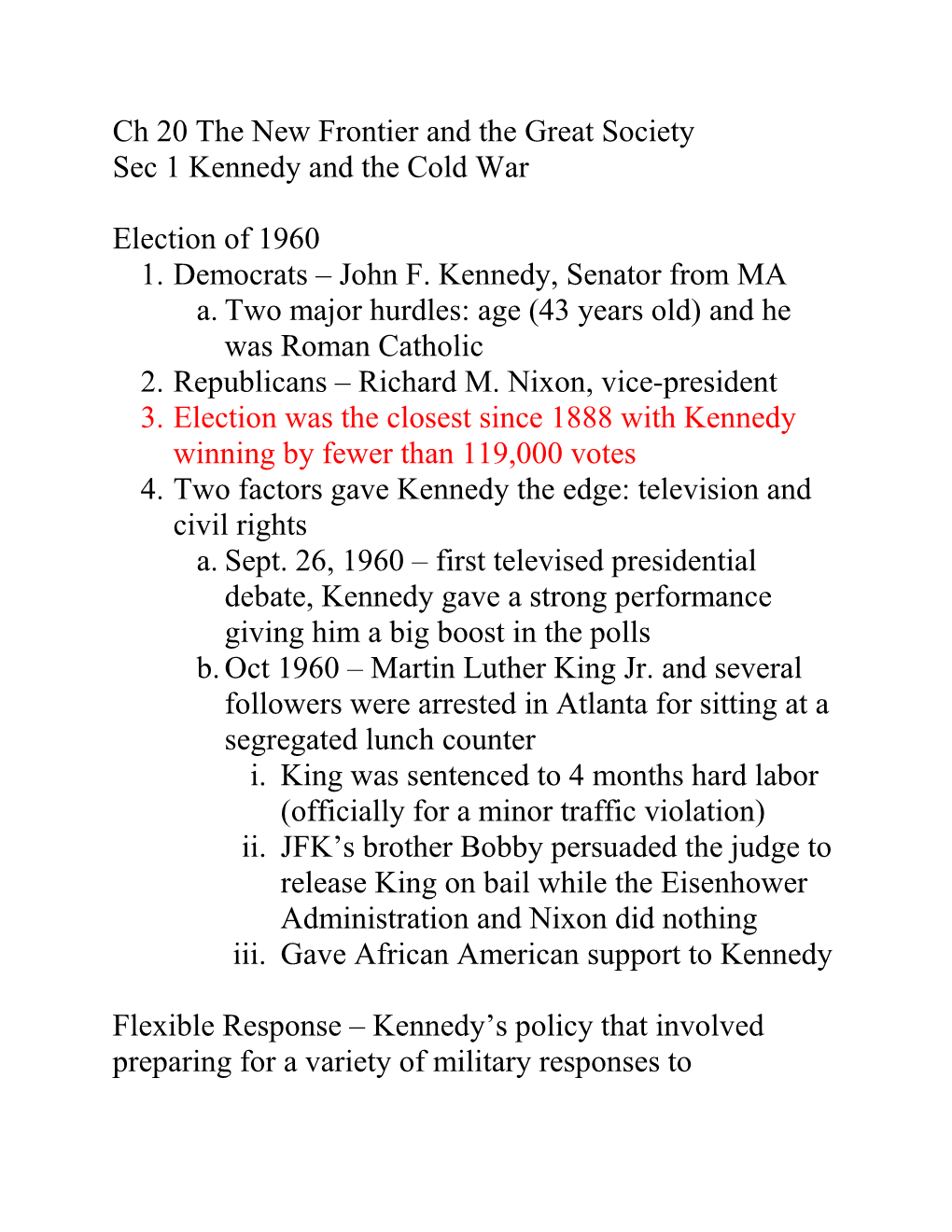 Ch 20 the New Frontier and the Great Society Sec 1 Kennedy and the Cold War Election of 1960 1. Democrats