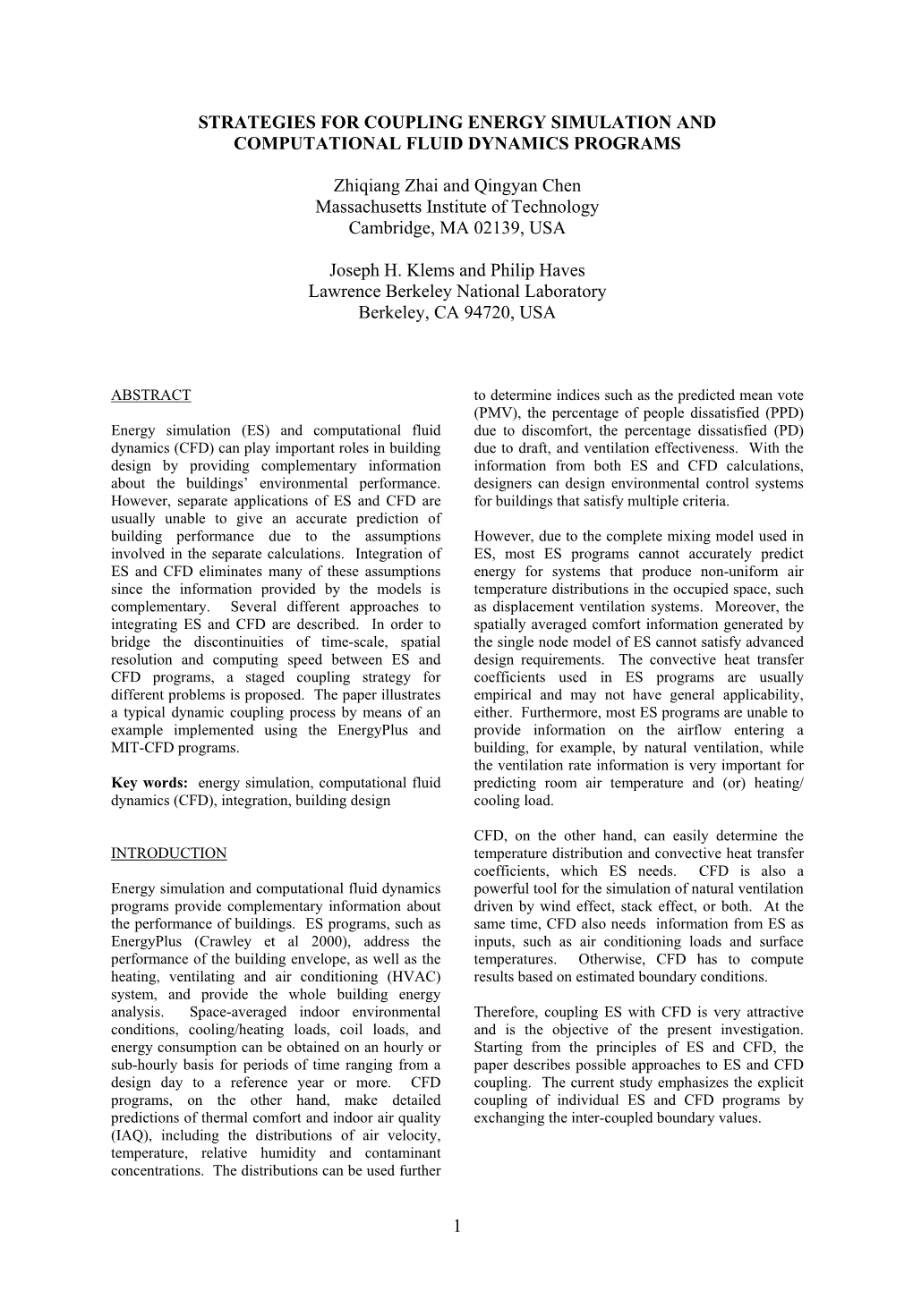 Strategies for Coupling Energy Simulation and Computational Fluid Dynamics Programs