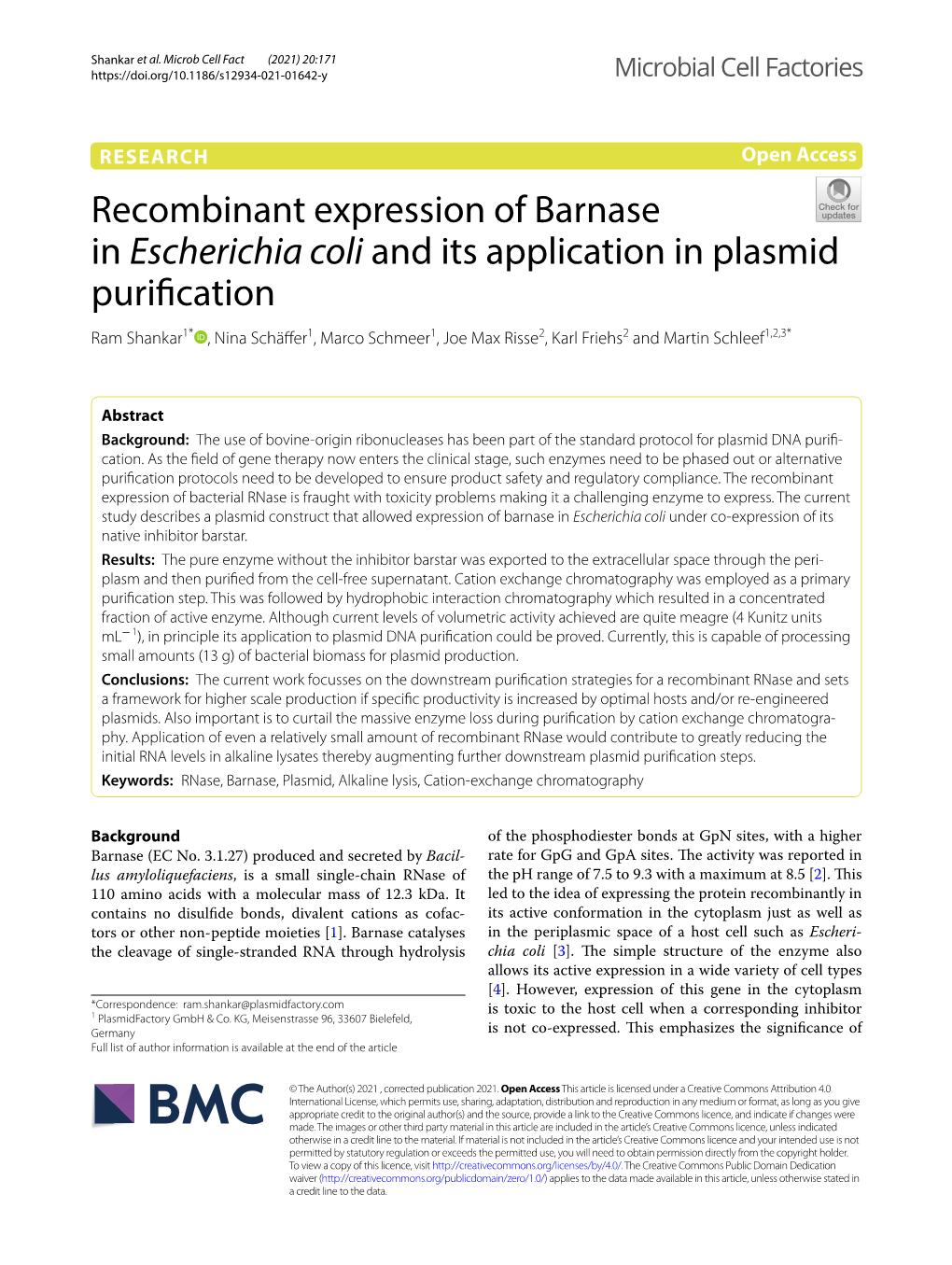 Recombinant Expression of Barnase in Escherichia Coli and Its