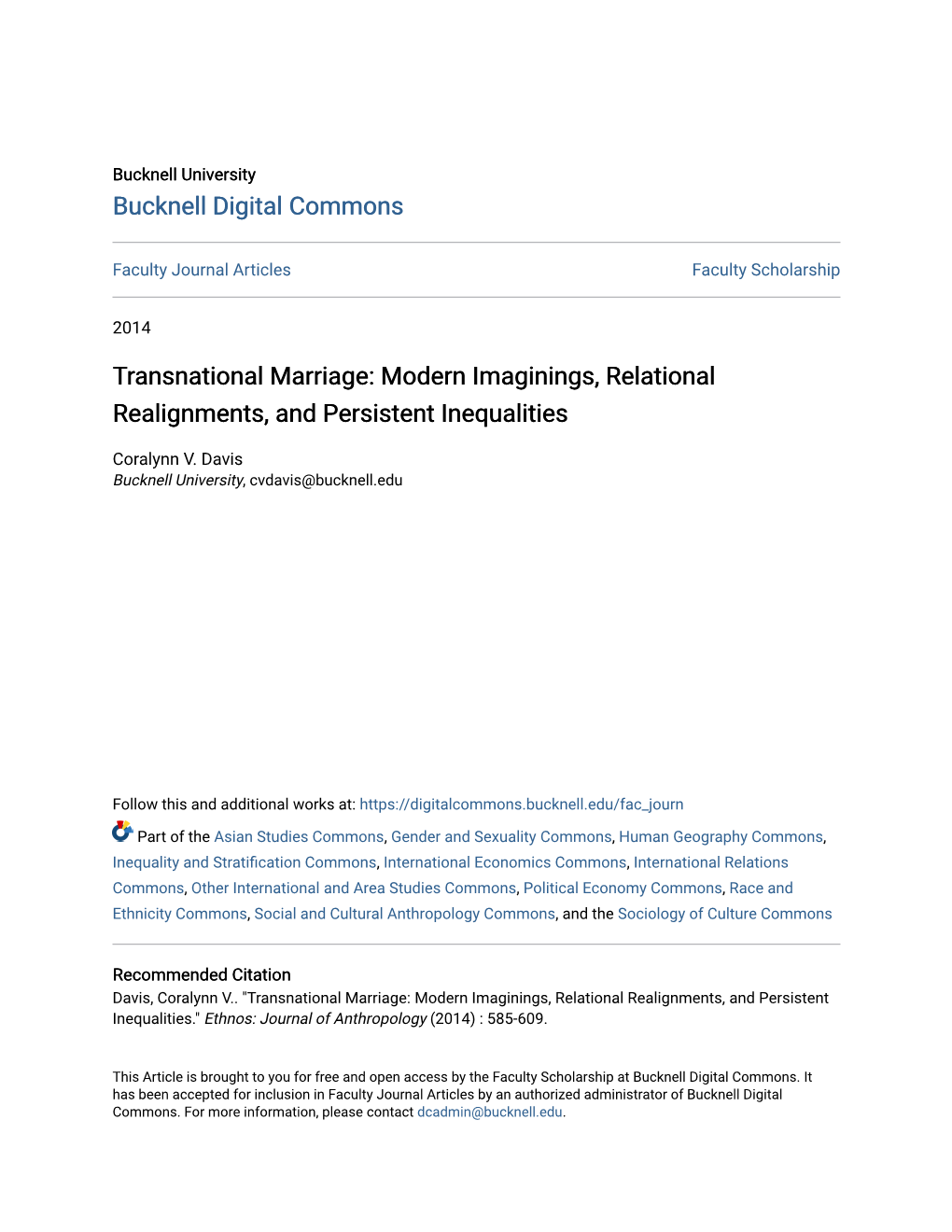 Transnational Marriage: Modern Imaginings, Relational Realignments, and Persistent Inequalities