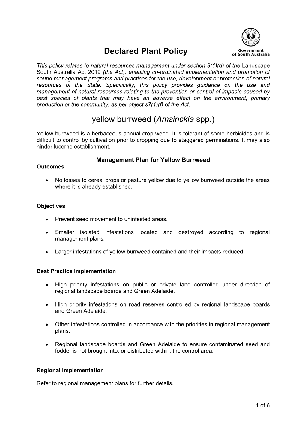 Yellow Burrweed Policy.Pdf