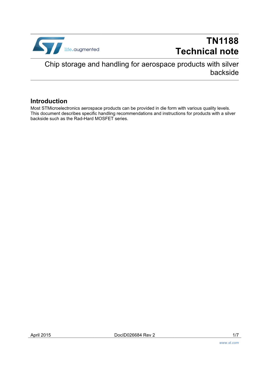 TN1188 Chip Storage and Handling for Aerospace Products with Silver