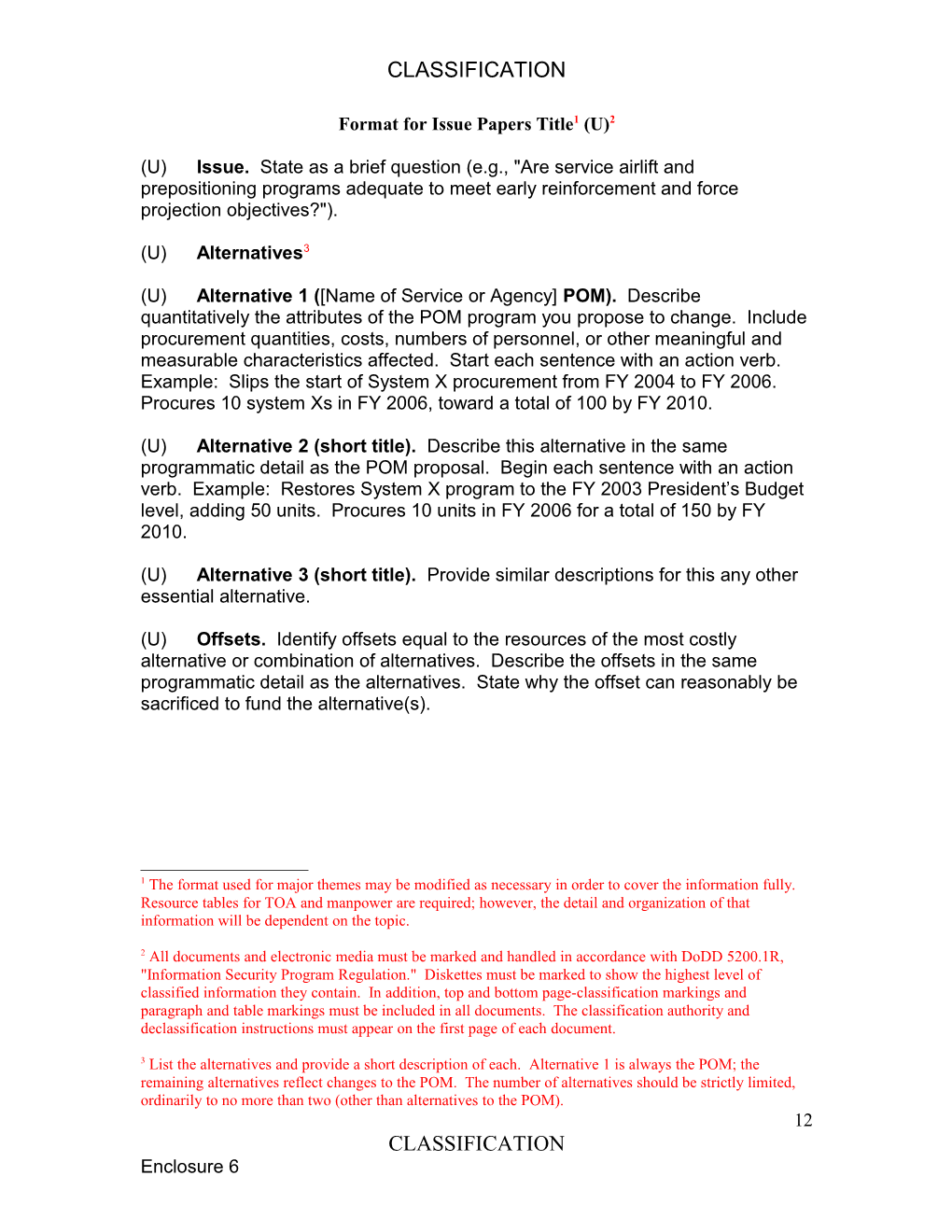 Format For Issue Papers Title (U)