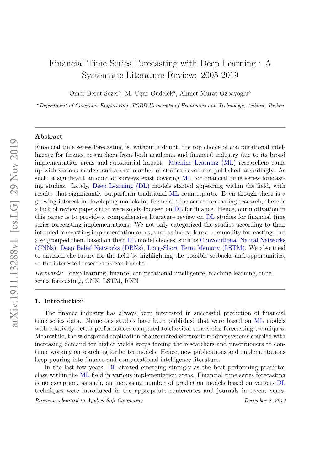 Financial Time Series Forecasting with Deep Learning : a Systematic Literature Review: 2005-2019