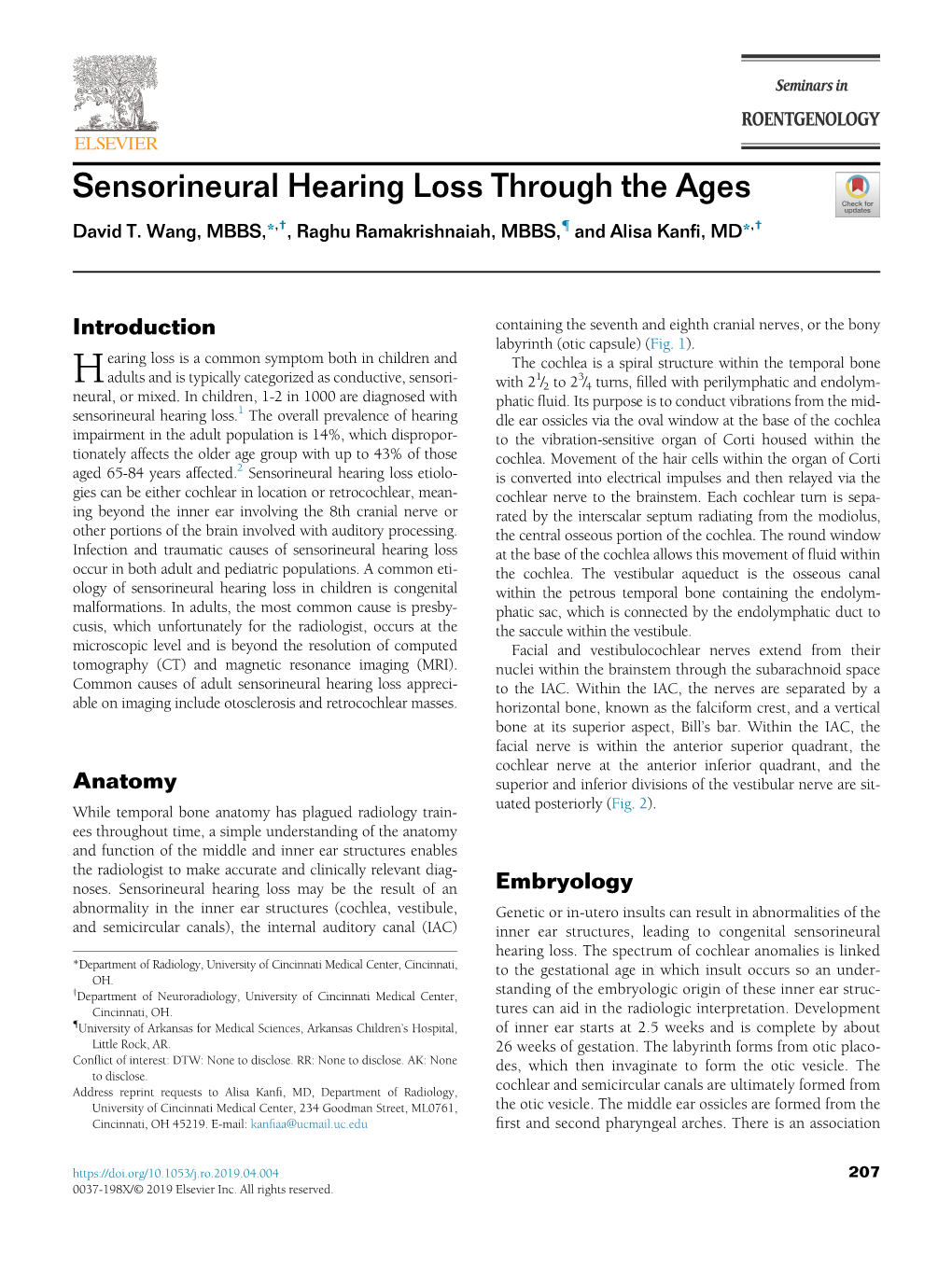 Sensorineural Hearing Loss Through the Ages David T