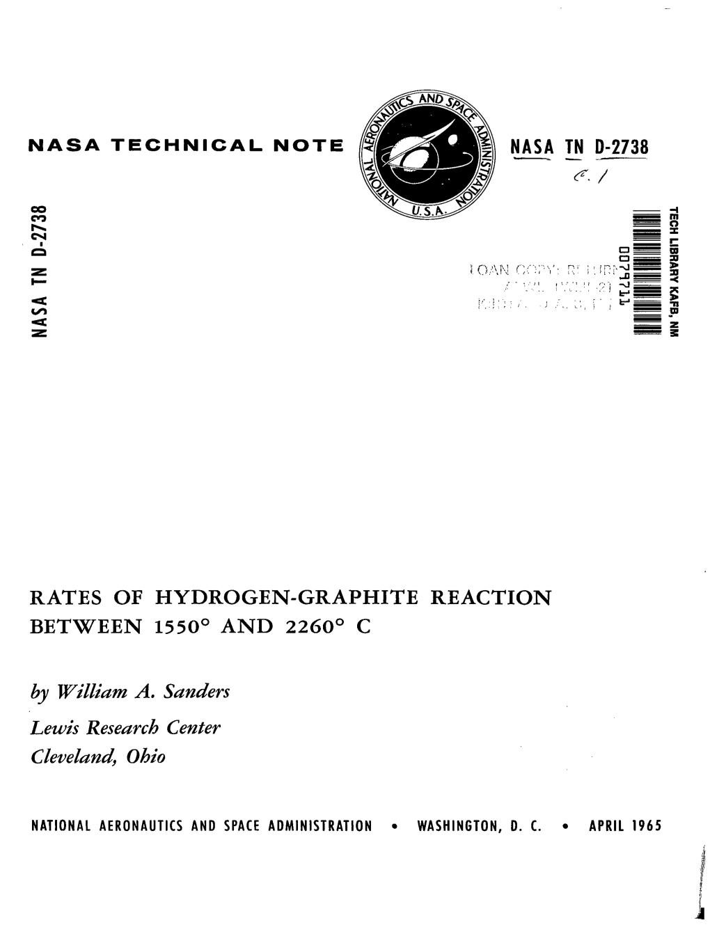 RATES of HYDROGEN-GRAPHITE REACTION BETWEEN 1550° and 2260° C by Wizzium A