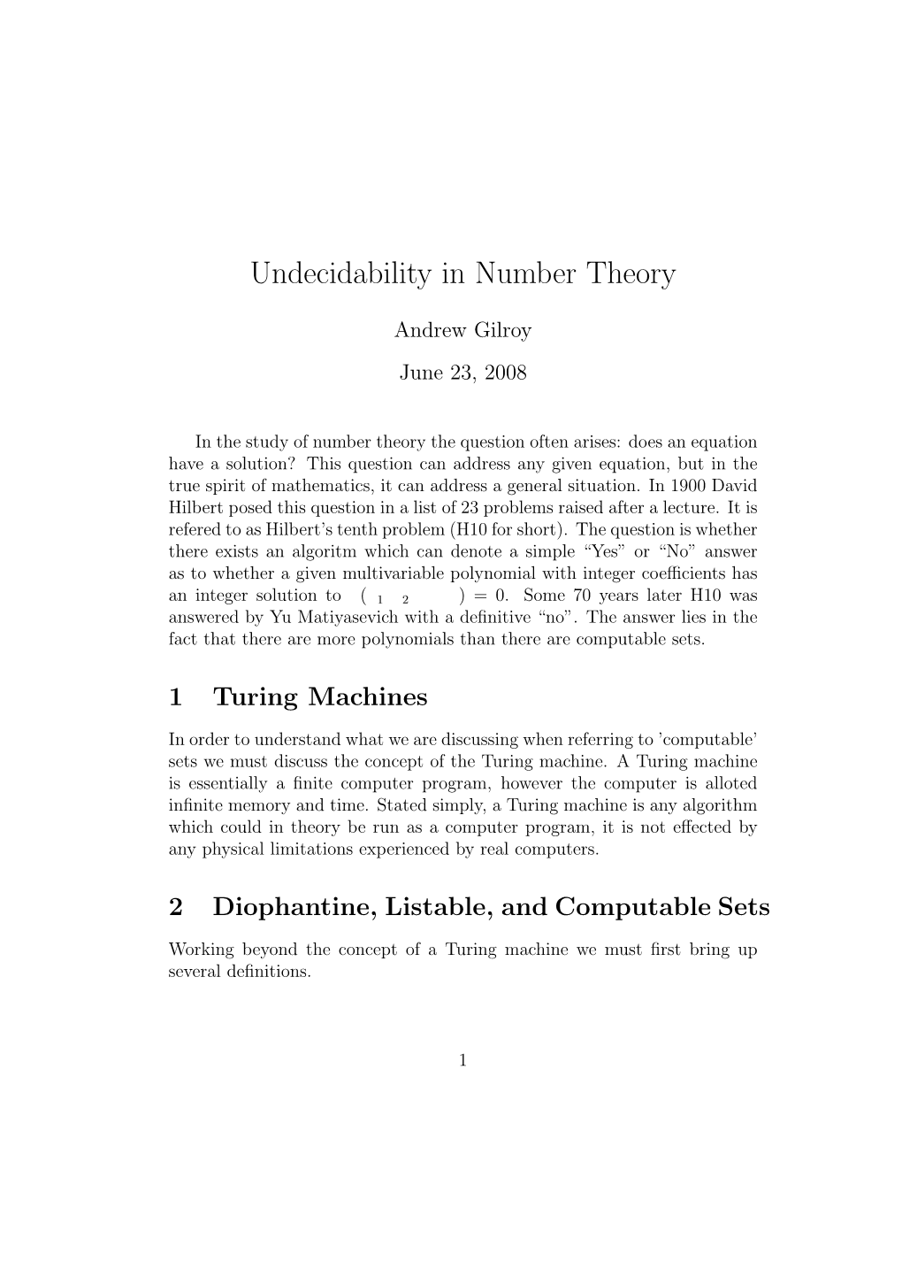 Undecidability in Number Theory