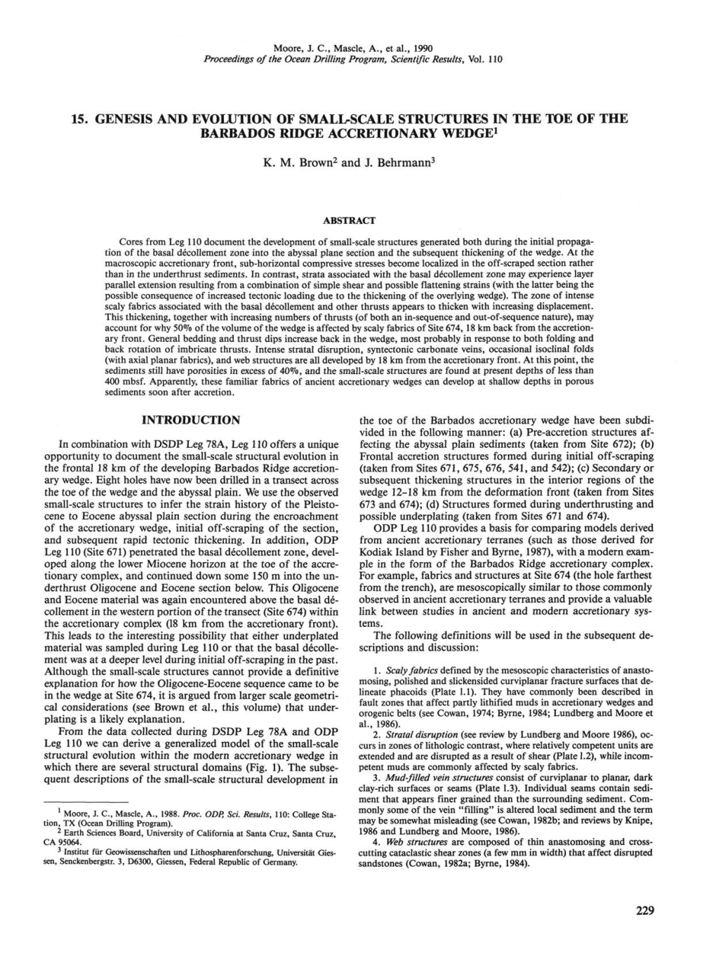 15. Genesis and Evolution of Small-Scale Structures in the Toe of the Barbados Ridge Accretionary Wedge1