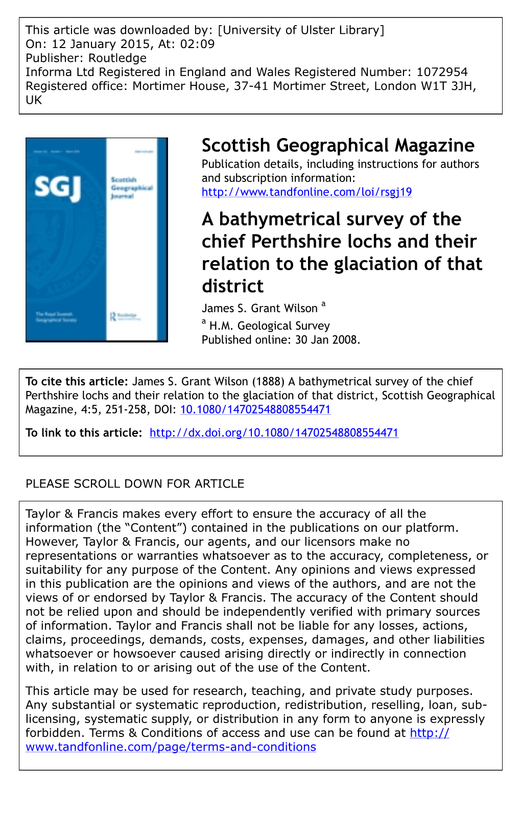 Scottish Geographical Magazine a Bathymetrical Survey of the Chief